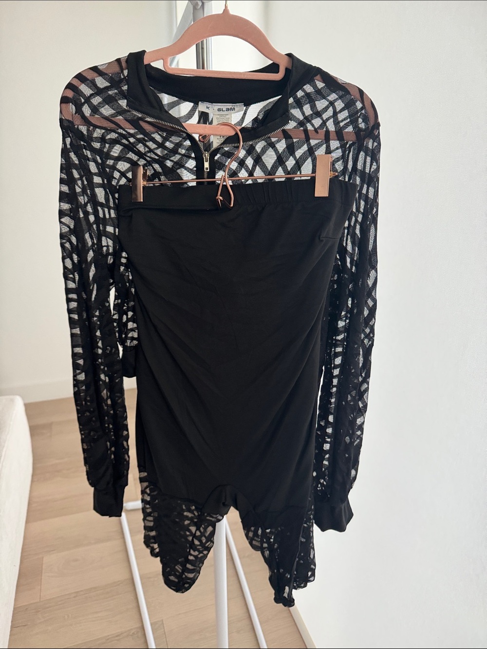 Black Sheer Long-Sleeve Cover-Up with Zip Detail